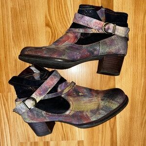 Spring Step L'Artiste Ankle Boots Shazzam Multi Color Booties Sz 41 (9.5-10 NWOT
